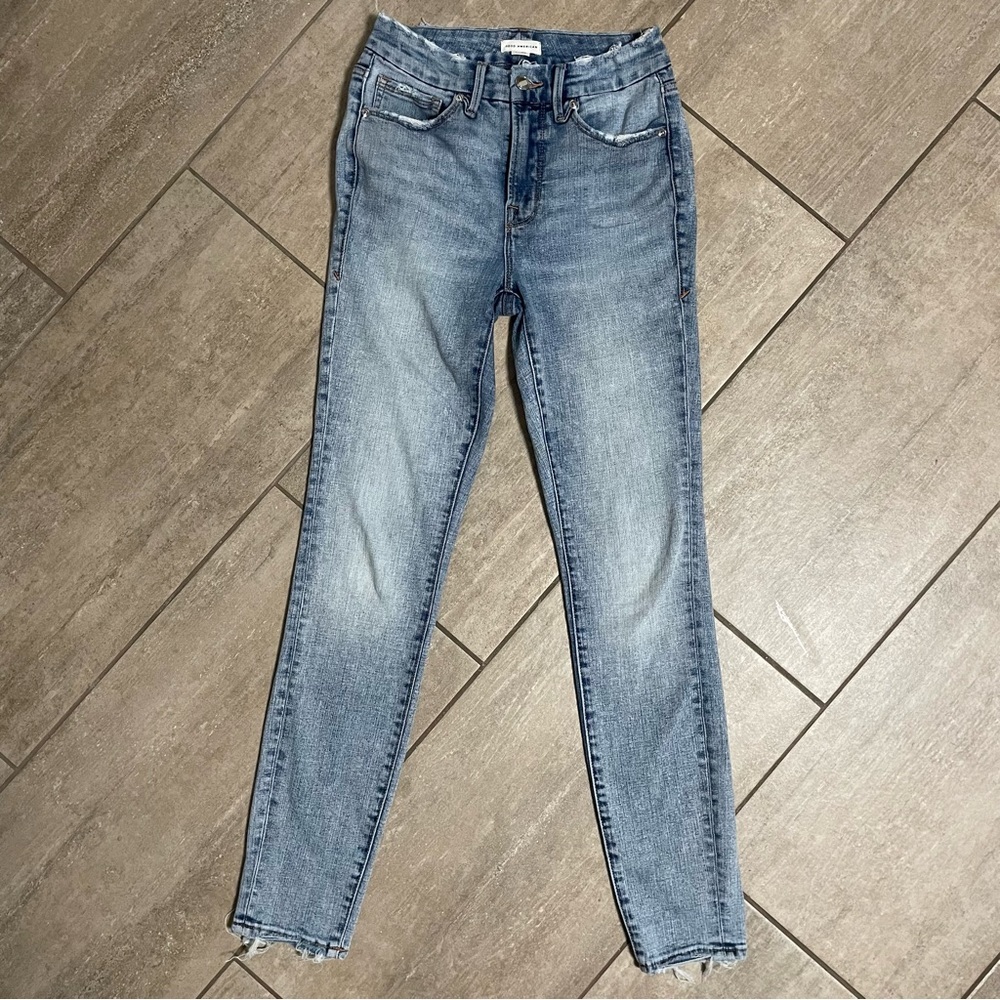 Good American Good Legs Destroyed Hem Light Wash High Waist Skinny Jean Size 26